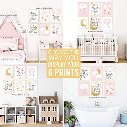 Pink and Gold Children's Wall Art | Set of 6 | Nursery Decor