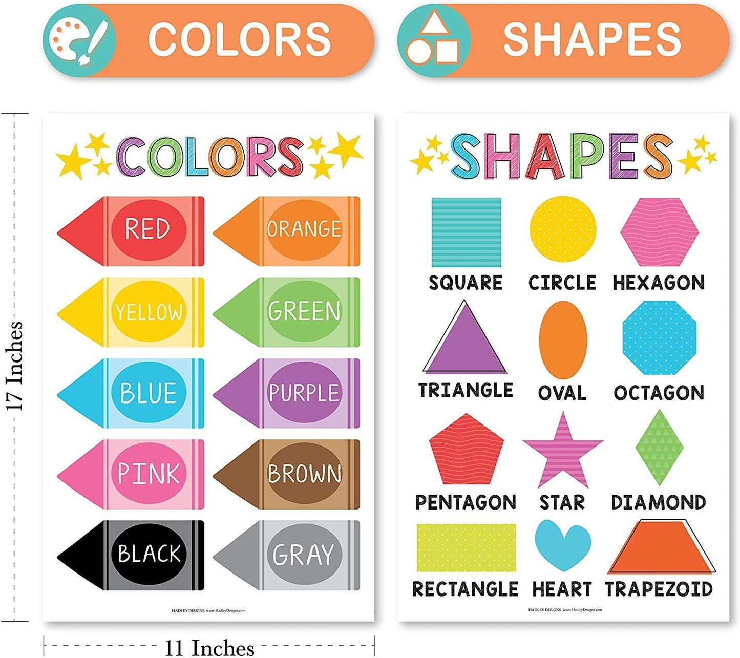 Colorful Posters | ABC, Numbers 1-100, Colors, and Shapes | Set of 4