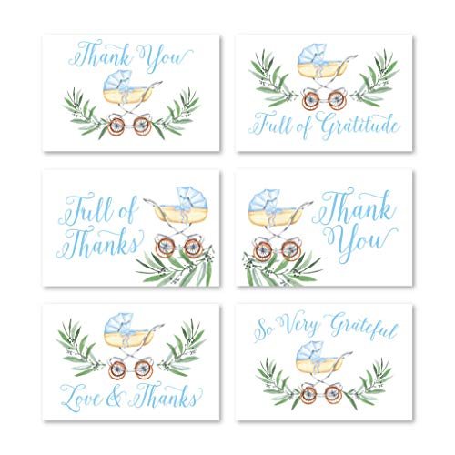 Blue Baby Carriage Folded Thank You Cards | Set of 24 | Baby Shower