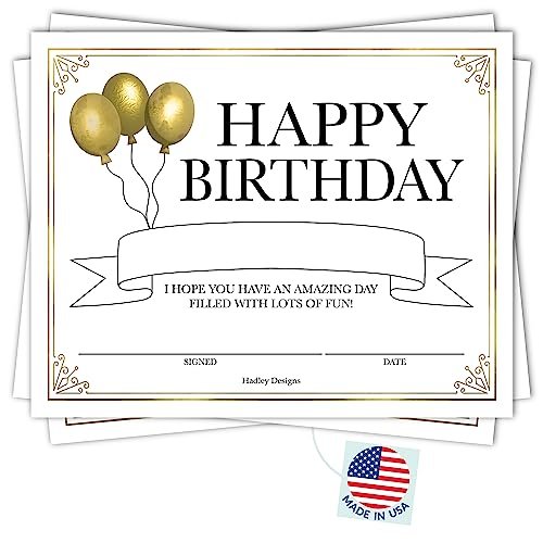 Elegant Gold Birthday Certificates | Set of 25 | Birthday Gifts