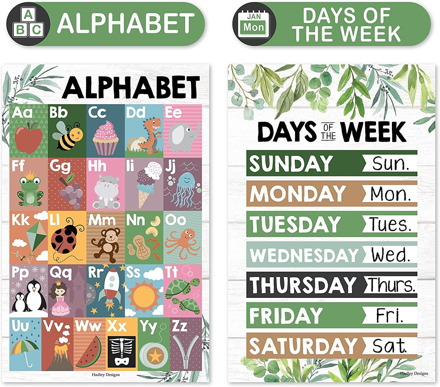 4 Farmhouse Kids Educational Posters For Toddlers - Alphabet Poster For Toddlers, Days Of The Week For Kids, Months Of The Year For Classroom Decorations For Teachers, Kindergarten Homeschool Supplies