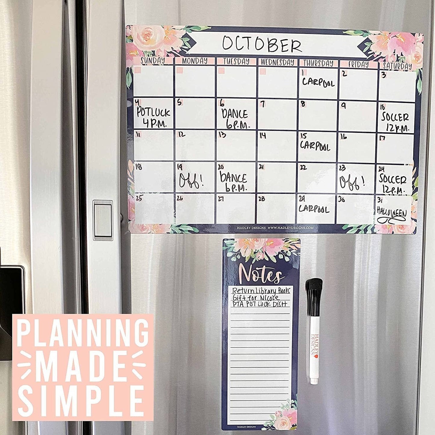 Navy Floral Magnetic Calendar | Dry-Erase | Calendars & Planners