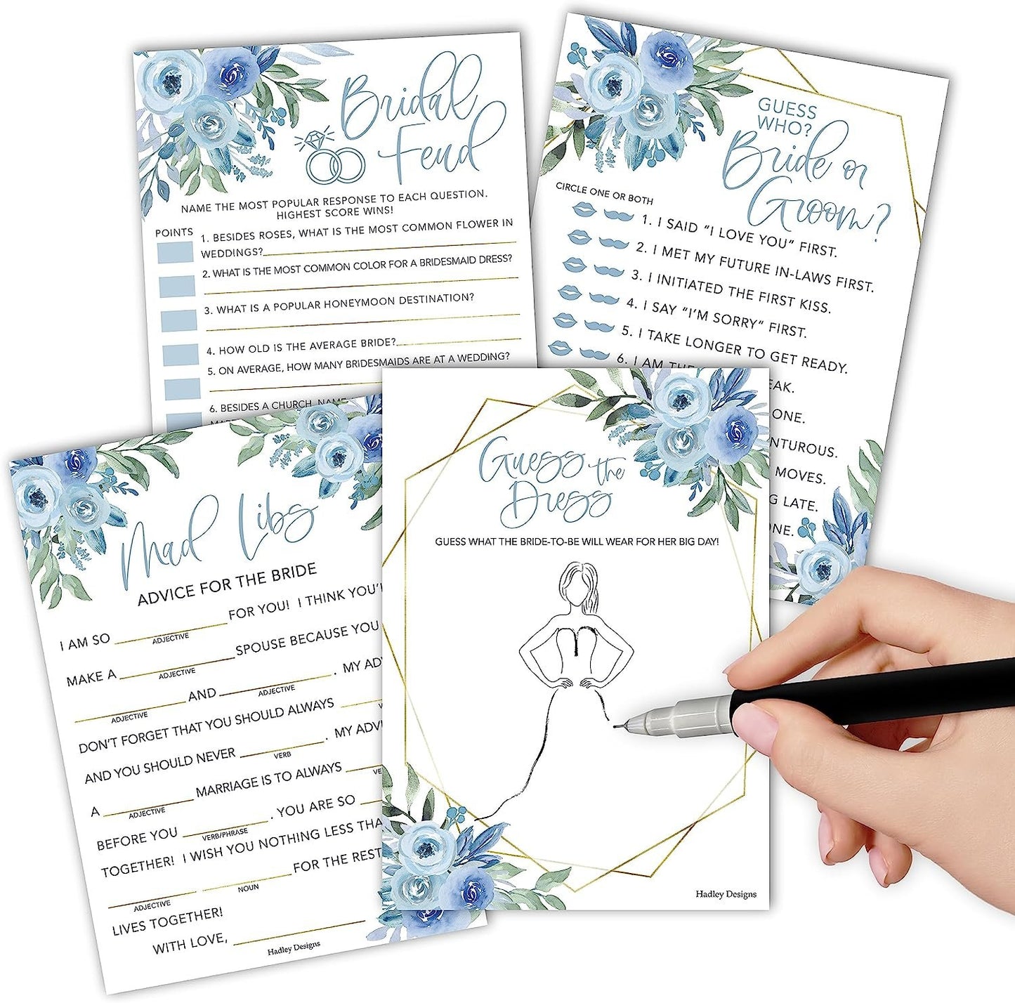 Mad Libs, Guess the Dress, Who Knows the Bride, and Find the Guest Games | Set of 40 | Bridal Shower Games