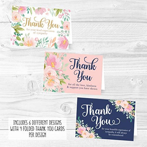 Navy Floral Folded Thank You Cards | Set of 24 | Sympathy