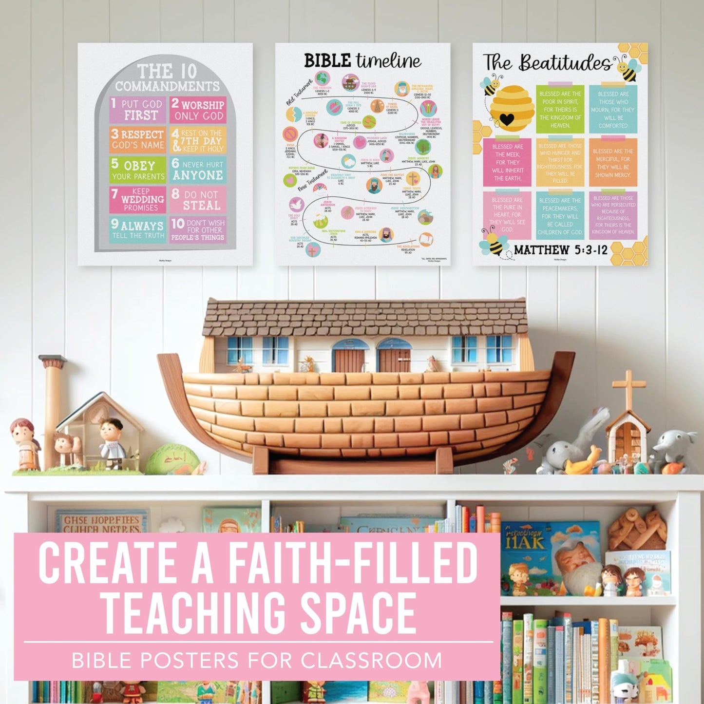 Colorful Pastel Bible Posters| Set of 9 | Sunday School Classroom