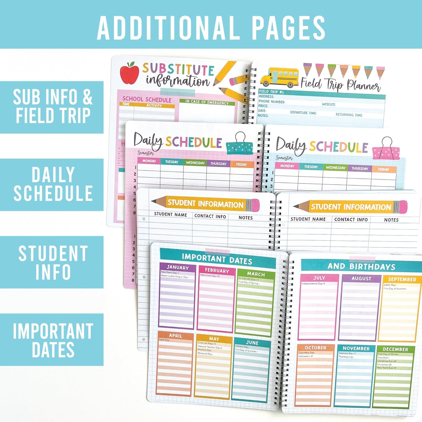 Colorful Doodles Undated Teacher Planner | 2025-2026 | Teaching Supplies