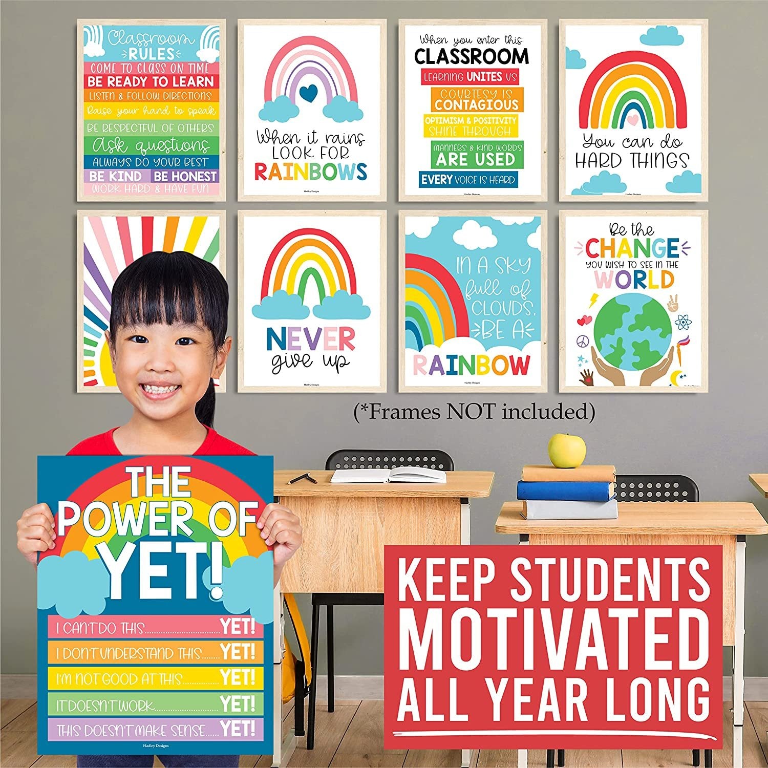Motivational Classroom Posters, Colorful Pack of 9