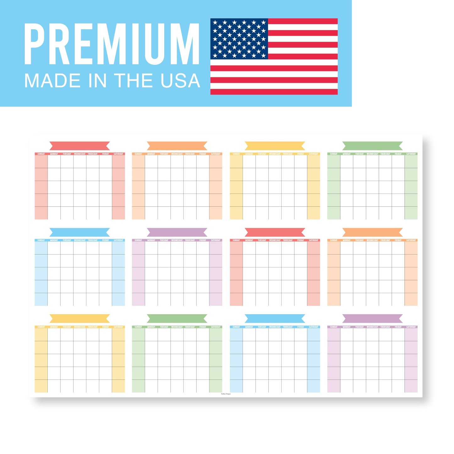 Colorful Undated Yearly 12-Month Calendar | Dry Erase | Calendars & Planners