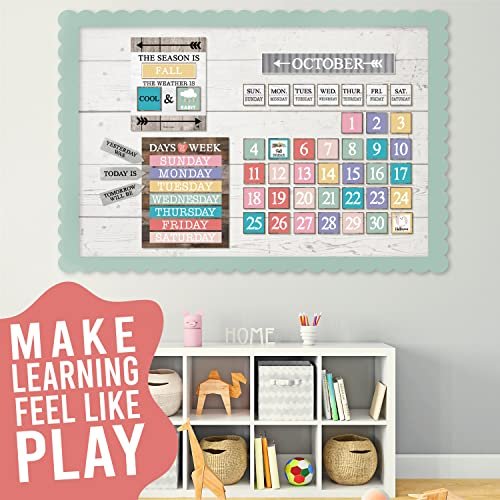 Farmhouse Brown Wood Classroom Calendar | Bulletin Board | Classroom Supplies