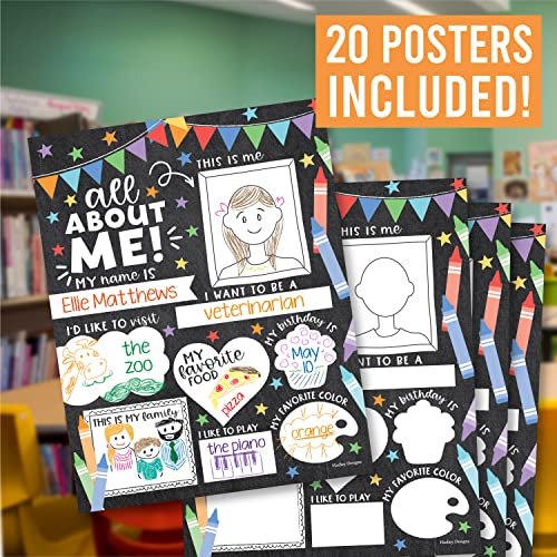 Colorful Chalk All About Me Posters | Set of 20 | Educational Posters