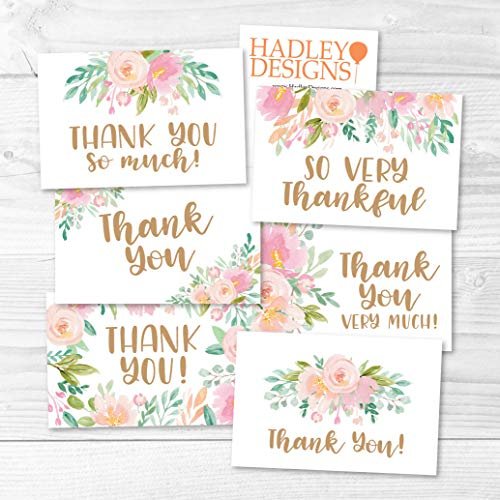 Pink Floral Folded Thank You Cards | Set of 24 | General