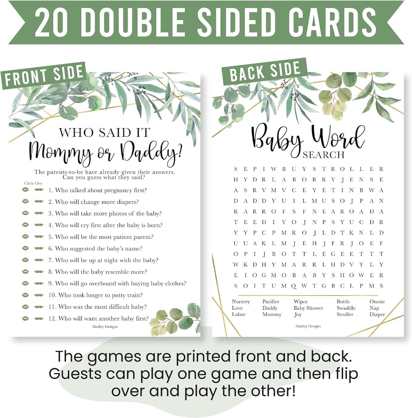 20 Greenery Baby Shower Games Gender Neutral - Hilarious Baby Shower Games For Girl, Funny Baby Shower Games Boy, Guess Who Mommy Or Daddy Baby Shower Game, Baby Games For Baby Shower Word Search Game