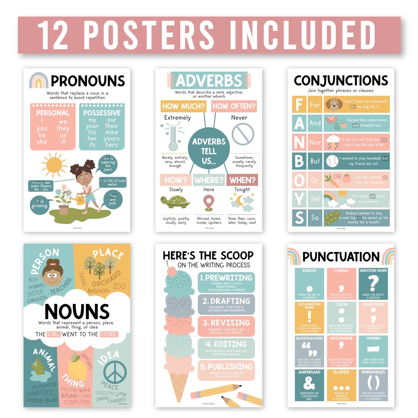 Boho Parts of Speech Posters | Set of 12 | Educational Posters