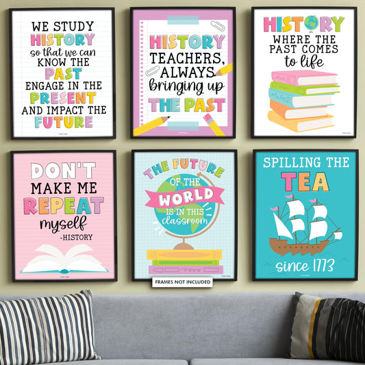 6 Colorful US History Classroom Decor - US History Posters, Social Studies Classroom Decorations, History Teacher Supplies, Social Studies Posters, World History Posters For Classroom High School