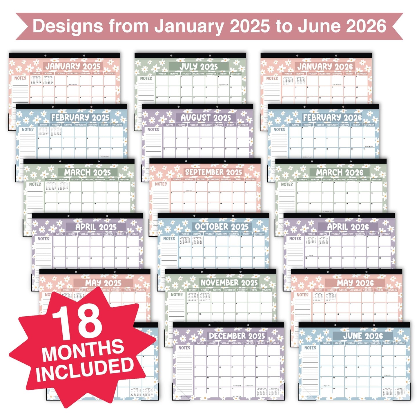 Daisy Large Desk Calendar | 18-Month | 2025-2026 | Calendars & Planners