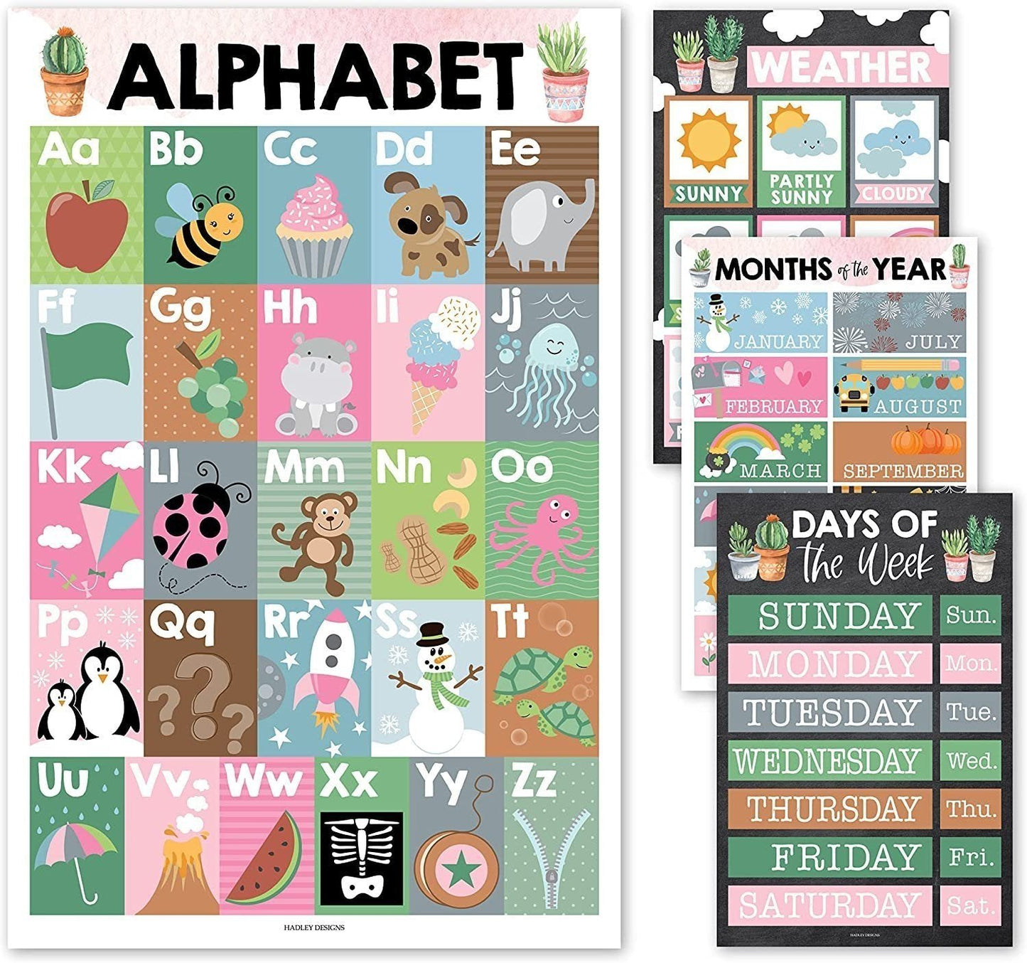 ABC, Days, Months, & Weather Prek Posters | Set of 4 | Educational Posters