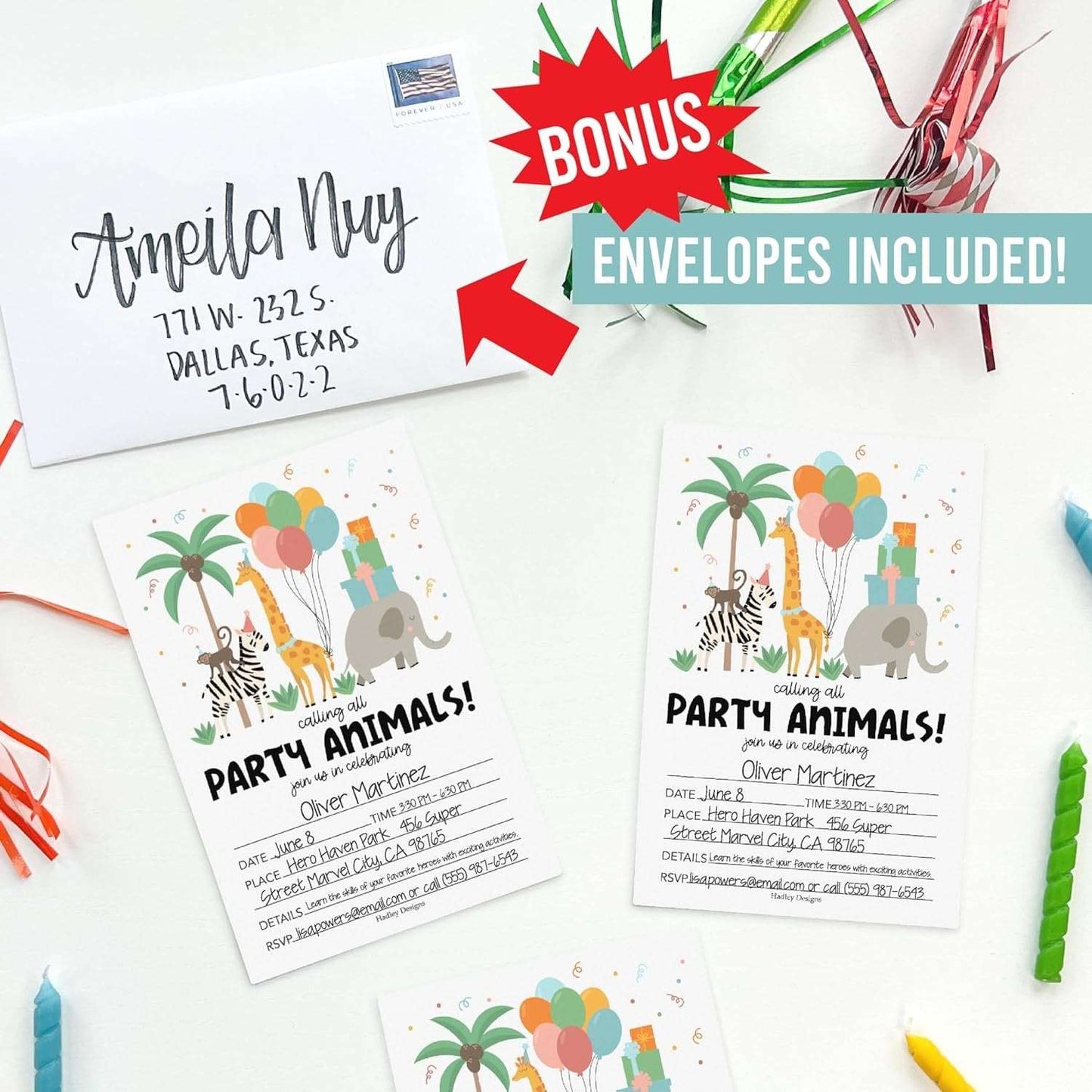 15 Party Animal Birthday Invitations Girl - Kids Birthday Invitations Boy, Jungle Birthday Party Invitations For Boys, Zoo Birthday Invites For Boy, Birthday Invitation Cards, Birthday Party Invites