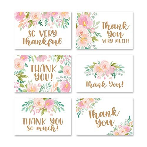 Pink Floral Folded Thank You Cards | Set of 24 | General