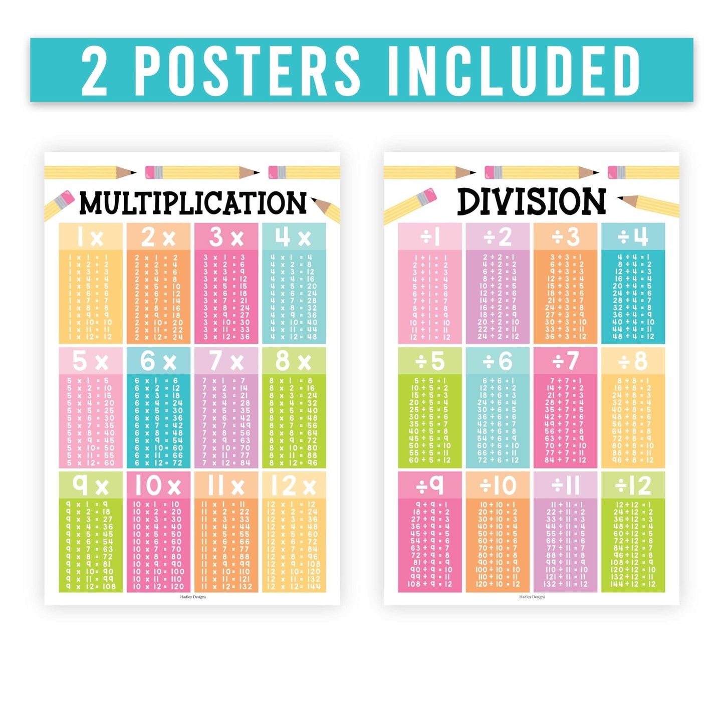 Colorful Pastel Large Multiplication & Divison Posters | Set of 2 | Educational Posters