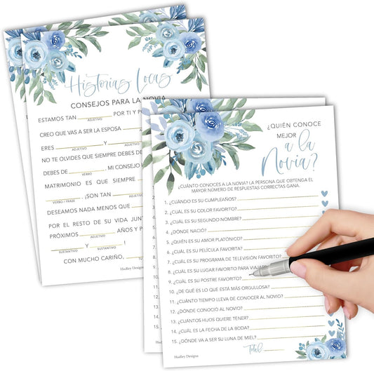 Dusty Blue Spanish Bridal Shower Games 20 Guests - Juegos Para Despedida De Soltera En Español, Wedding Shower Games, Hilarious Bridal Shower Games, Popular Bridal Shower Games Spanish Edition