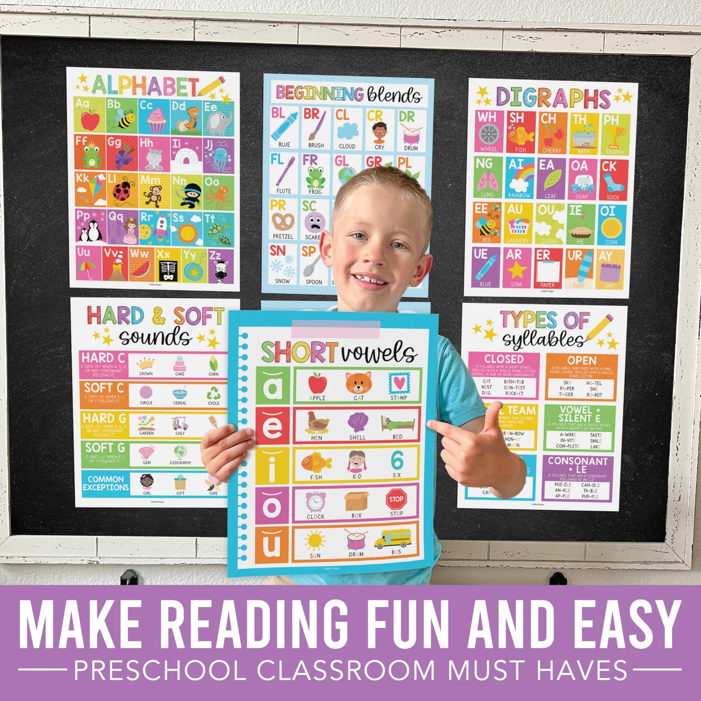 Colorful Phonics & Vowel Posters | Set of 9 | Educational Posters