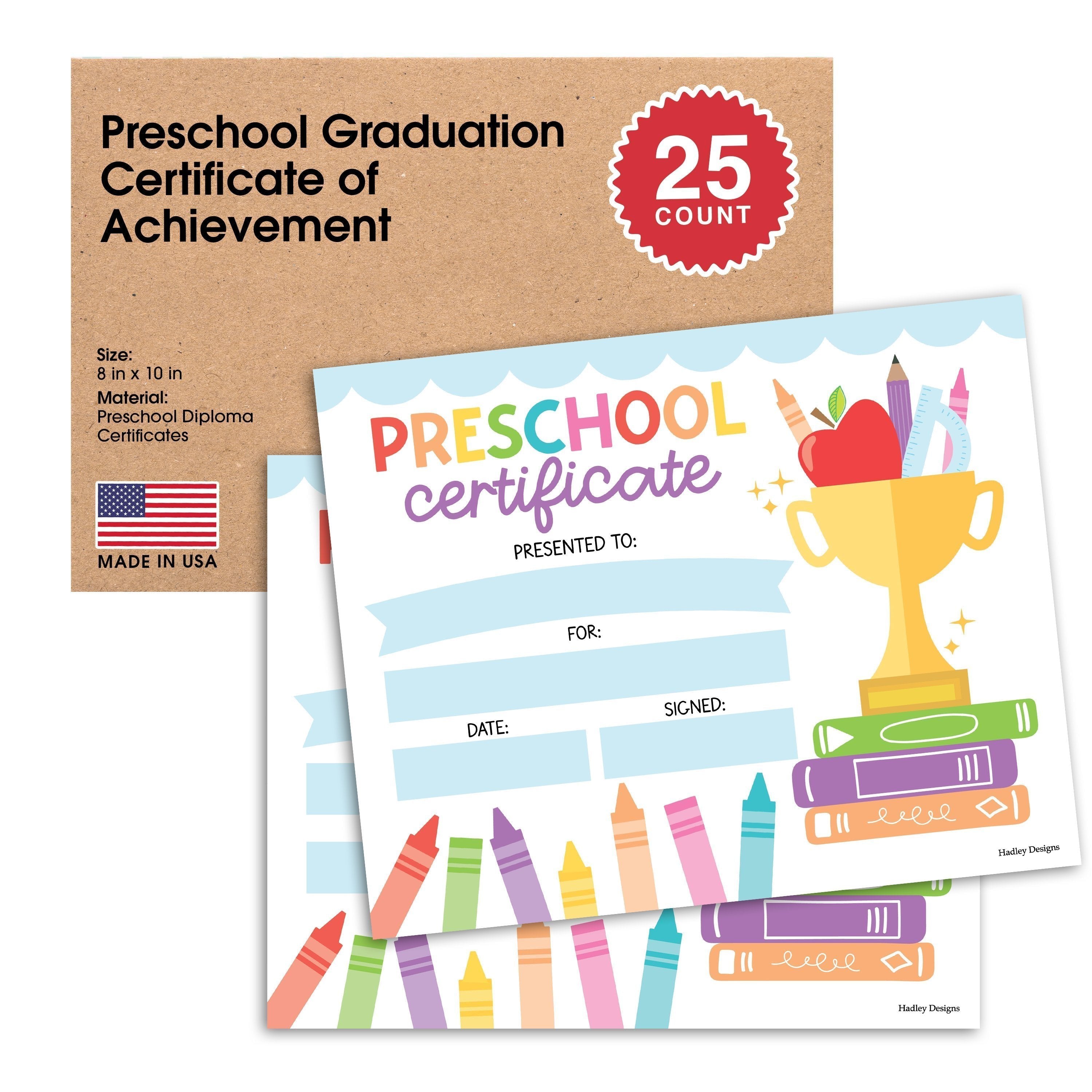 Preschool Certificate of Achievement | Set of 25 | Trophies & Awards