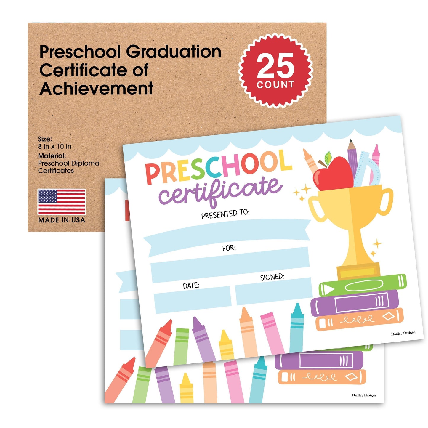 Preschool Certificate of Achievement | Set of 25 | Trophies & Awards