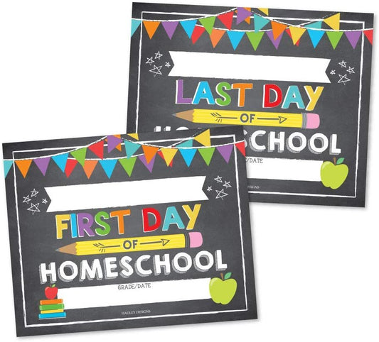 10 First and Last Day of Homeschool Chalkboard Signs, Reusable 1st Day of School Sign, Start of Back to School Photo Booth Prop for Kids, Girl or Boy in Kindergarten, Preschool Grade, 8x10" Card Stock