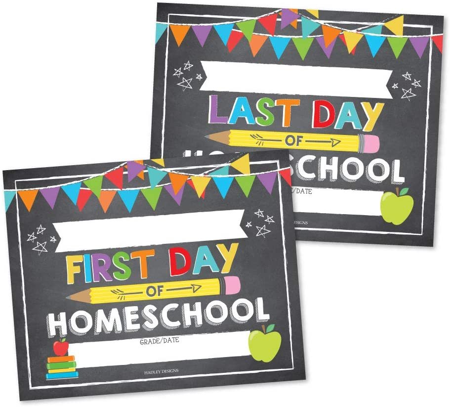 10 First and Last Day of Homeschool Chalkboard Signs, Reusable 1st Day of School Sign, Start of Back to School Photo Booth Prop for Kids, Girl or Boy in Kindergarten, Preschool Grade, 8x10" Card Stock