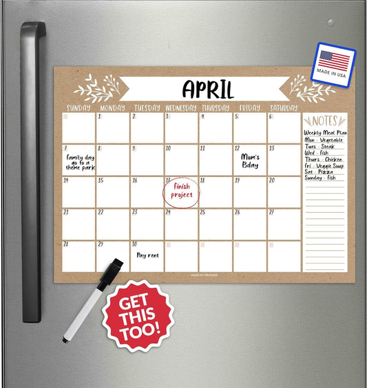 Rustic Magnetic Calendar for Refrigerator Dry Erase - Magnetic Fridge Calendar Dry Erase Magnetic Whiteboard for Fridge, Refrigerator Calendar Magnetic Dry Erase Calendar, Magnet Calendar for Fridge