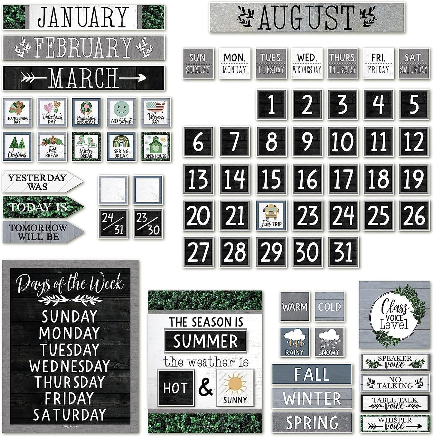 Farmhouse Modern Gray Classroom Calendar | Bulletin Board | Classroom Supplies