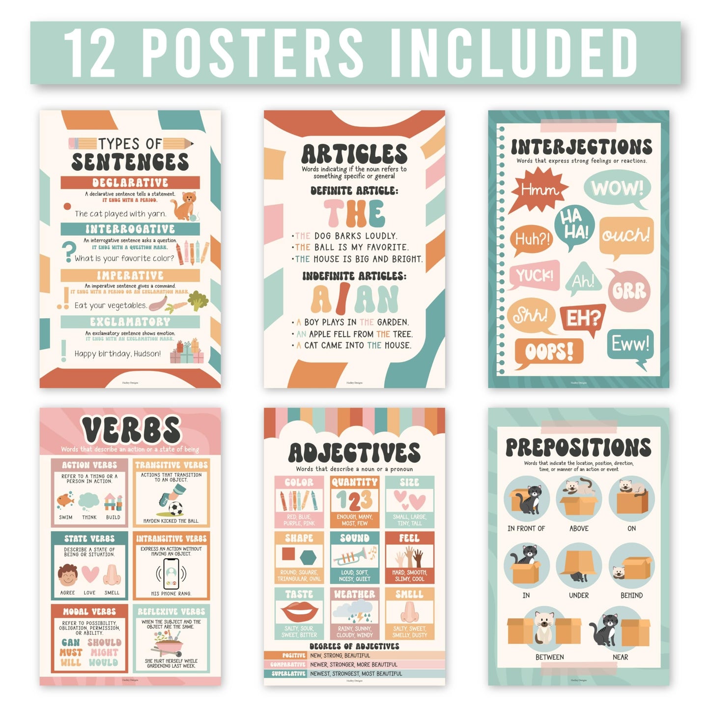 Parts of Speech Posters | Set of 12 | Educational Posters
