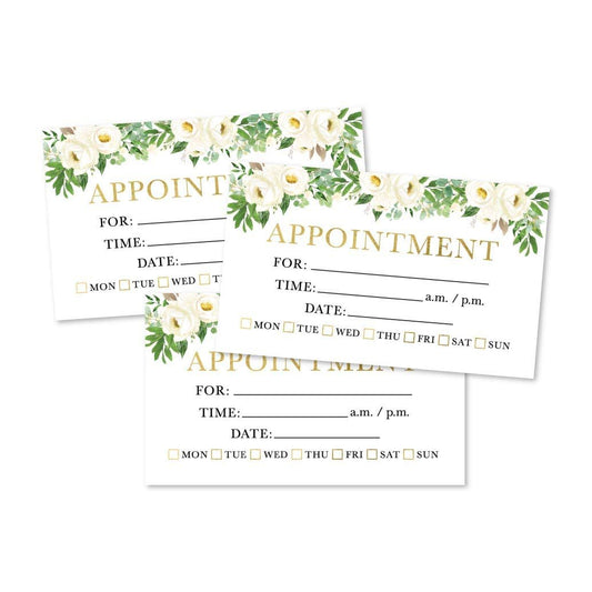 50 White Floral Appointment Reminder Cards, Next Apt. With Medical Doctor, Dental, Salon, Therapy, Dog Grooming, Cleaning Business, Flower Custom Personalized Blank Recall Service Reminder Notes