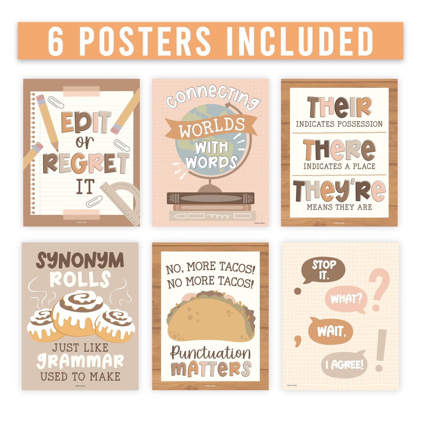 6 Boho English Classroom Decor Middle School - English Classroom Posters High School, ELA Posters For High School Classroom, ESL Classroom Decorations, Grammar Posters, ELA Classroom Must Haves