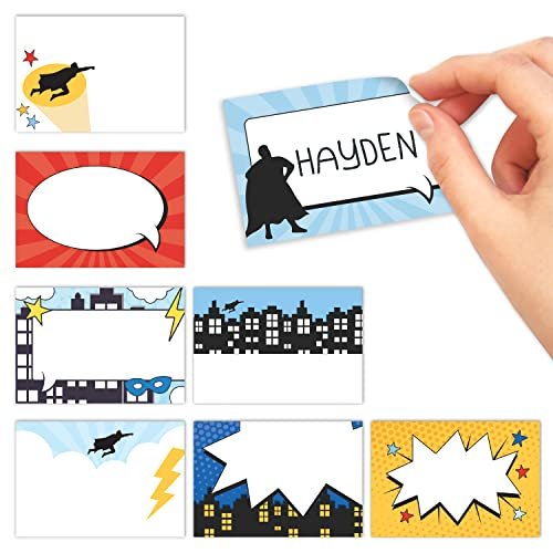 Superhero Name Tag Stickers | Set of 56 | Classroom Supplies