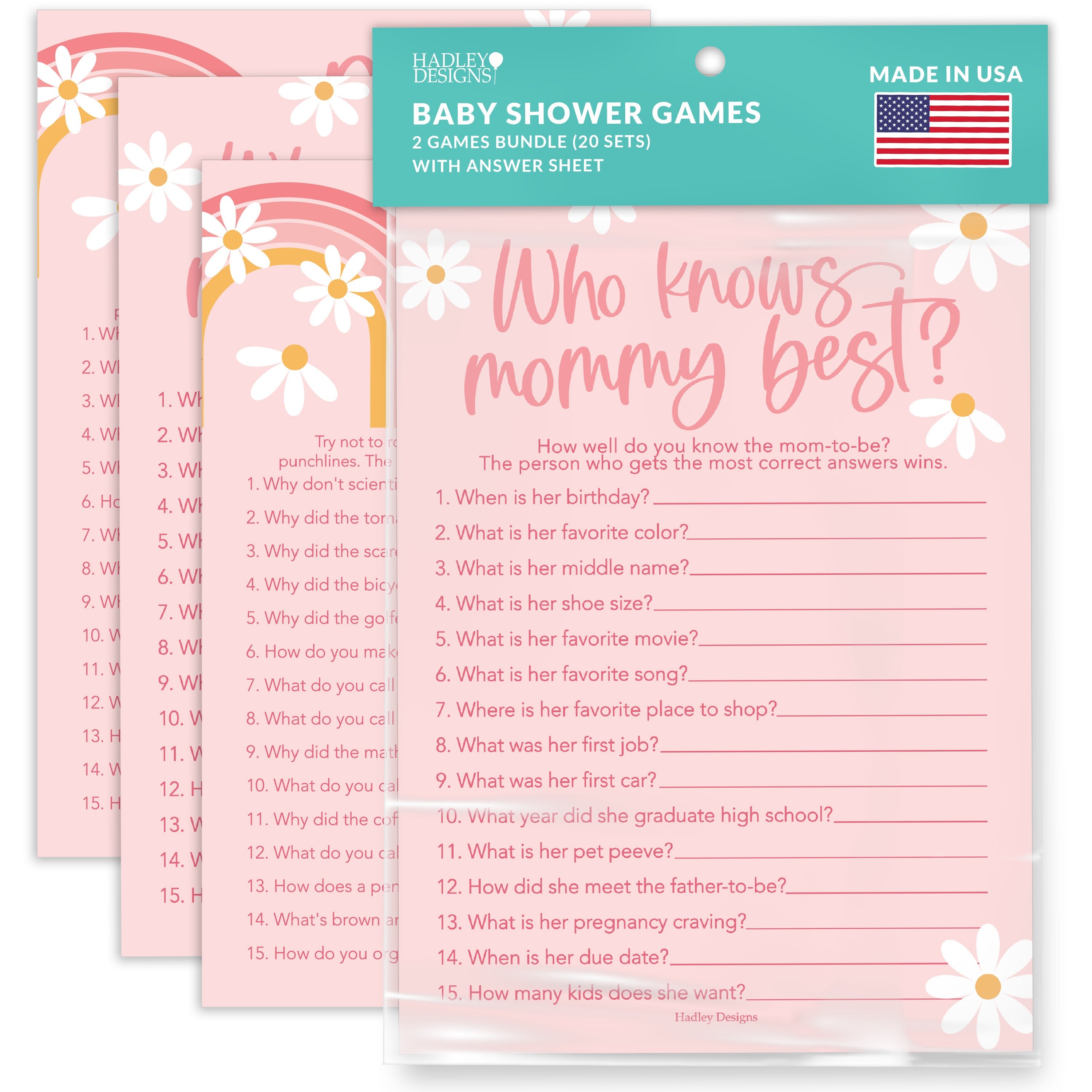 Who Knows Mommy Best & Dad Jokes Games | Set of 20 | Baby Shower Games