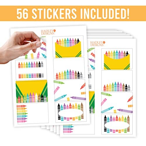 Colorful Crayon Name Tag Stickers | Set of 56 | Classroom Supplies