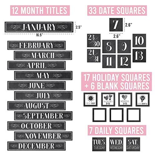 Black & White Chalk Classroom Calendar | Bulletin Board | Classroom Supplies