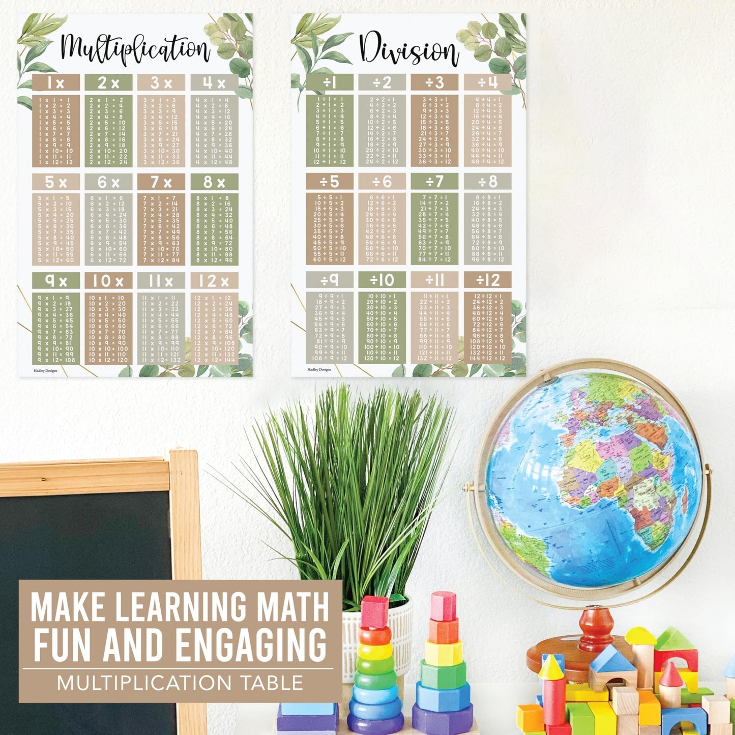 Greenery Large Multiplication & Divison Posters | Set of 2 | Educational Posters