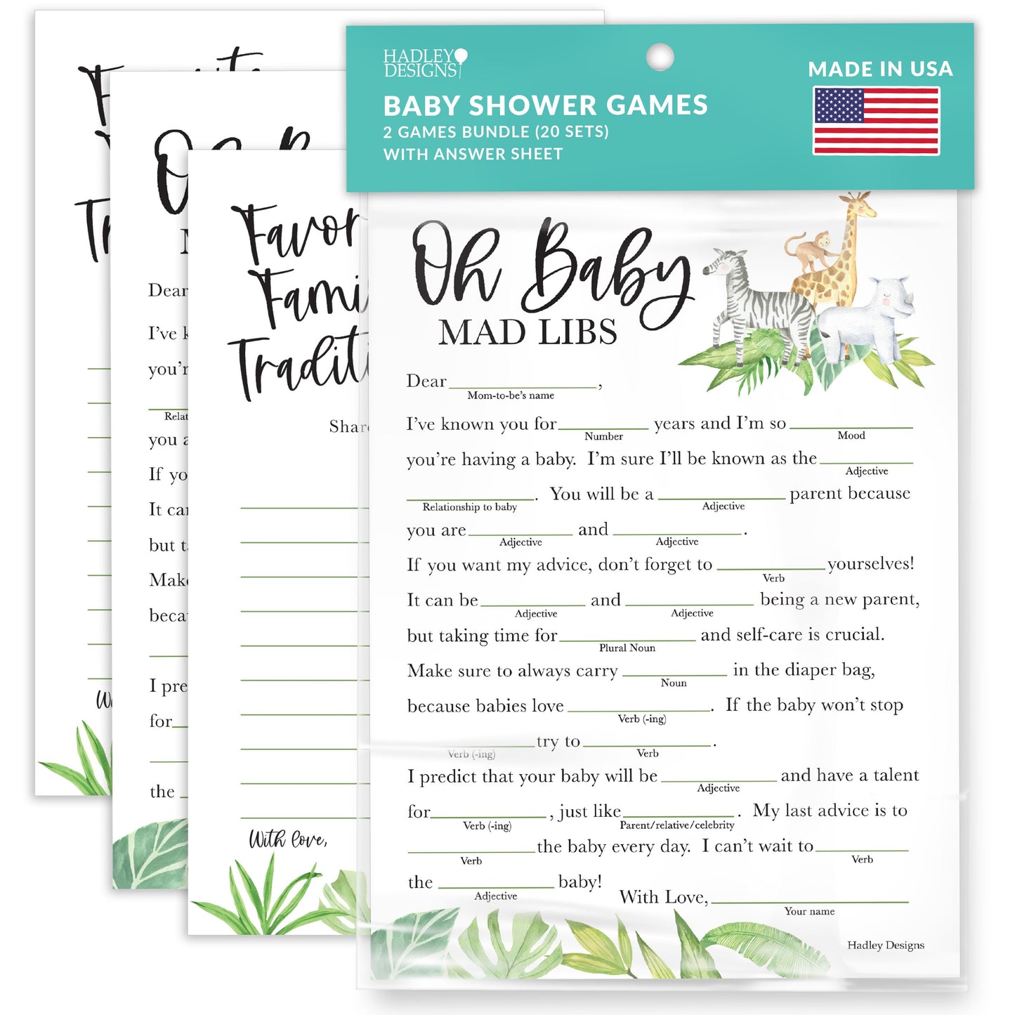 Baby Mad Libs & Family Traditions Games | Set of 20 | Baby Shower Games