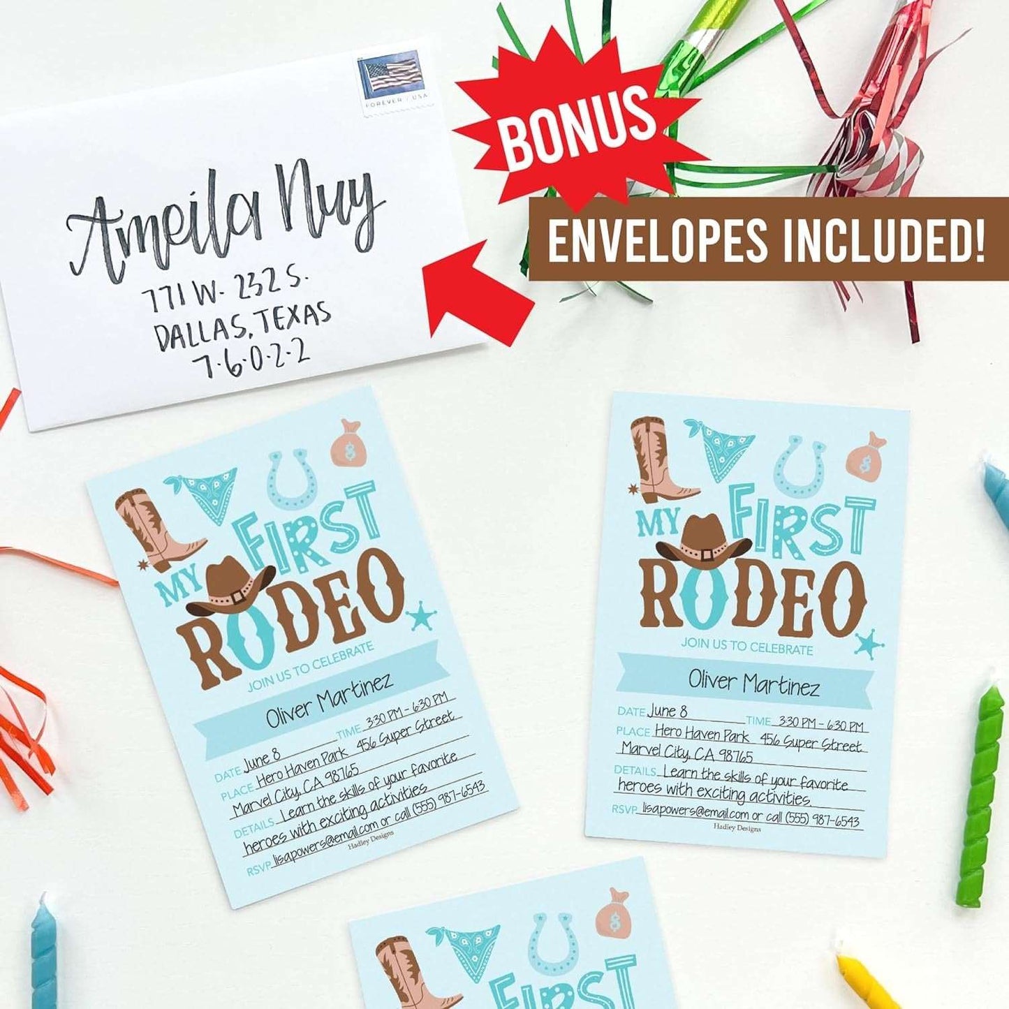 15 First Rodeo Birthday Invitations For Boys - Cowboy Birthday Invites For Boy, 1st Rodeo Birthday Party Invitations For Boys, Boy Birthday Invitations Boy, Western Invitations For Birthday Party