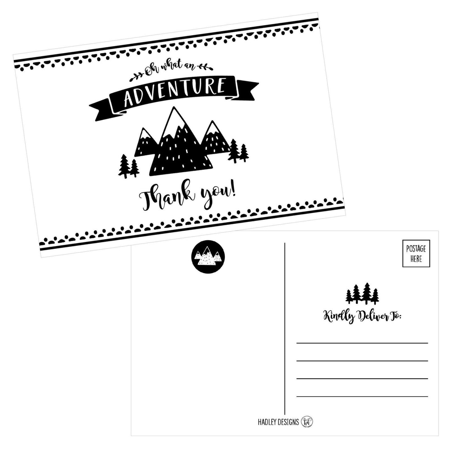 50 4x6 Adventure Blank Thank You Postcards Bulk, Cute Kraft Modern Blank Than...