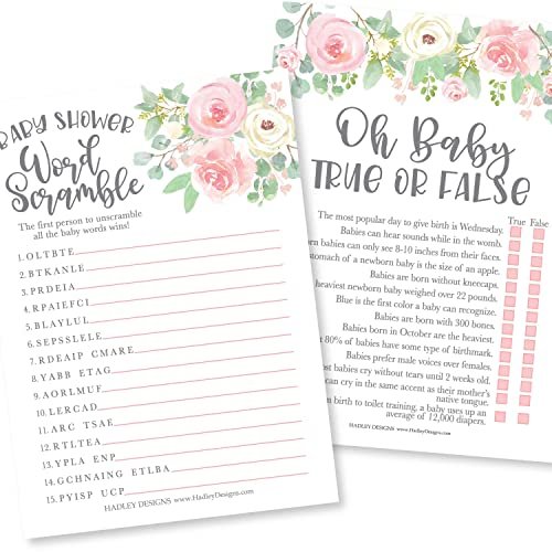 Word Scramble & True or False Games | Set of 25 | Baby Shower Games