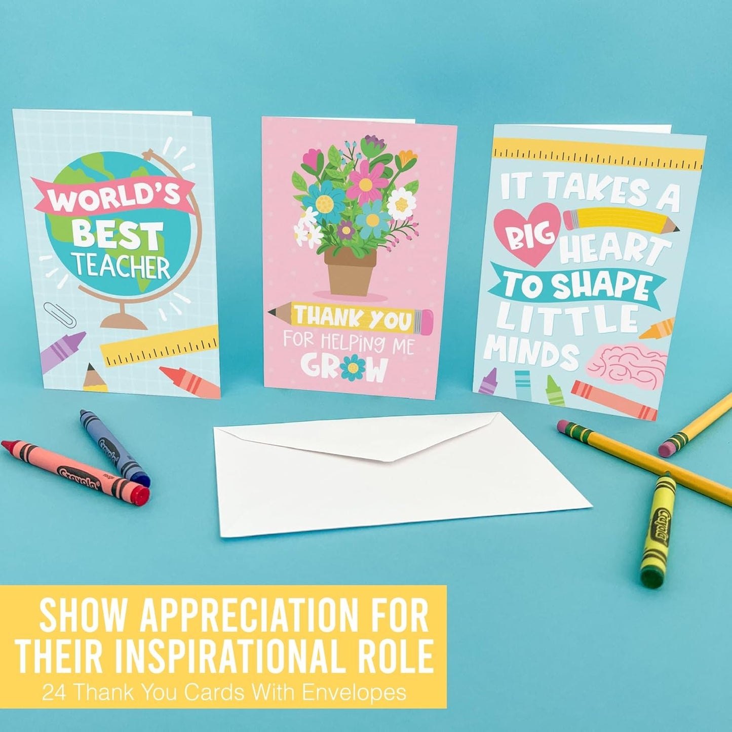 24 Colorful Teacher Thank You Cards From Student - Teacher Gift Card Teacher Appreciation Cards Bulk, Thank You Teacher Cards From Student, Bulk Thank You Cards For Teachers Appreciation Cards