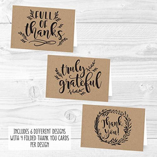 Kraft Folded Thank You Cards | Set of 24 | General