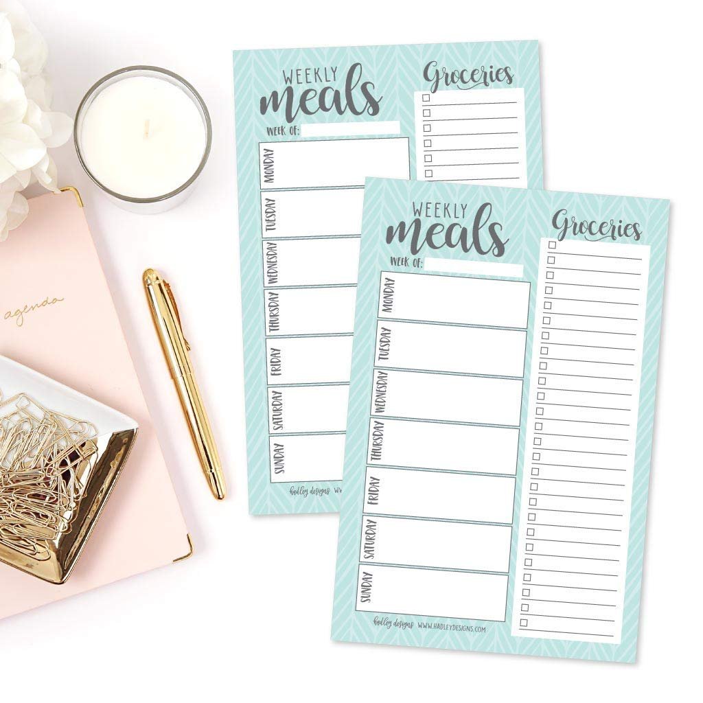 Teal Weekly Meal Planning Calendar Grocery Shopping List Magnet Pad for Fridge, Magnetic Family Pantry Food Menu Board Organizer, Week Diet Prep Planner Tool, Refrigerator What to Eat Dinner Notepad