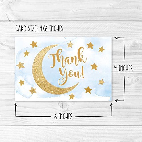 Blue Moon & Stars Folded Thank You Cards | Set of 24 | Baby Shower