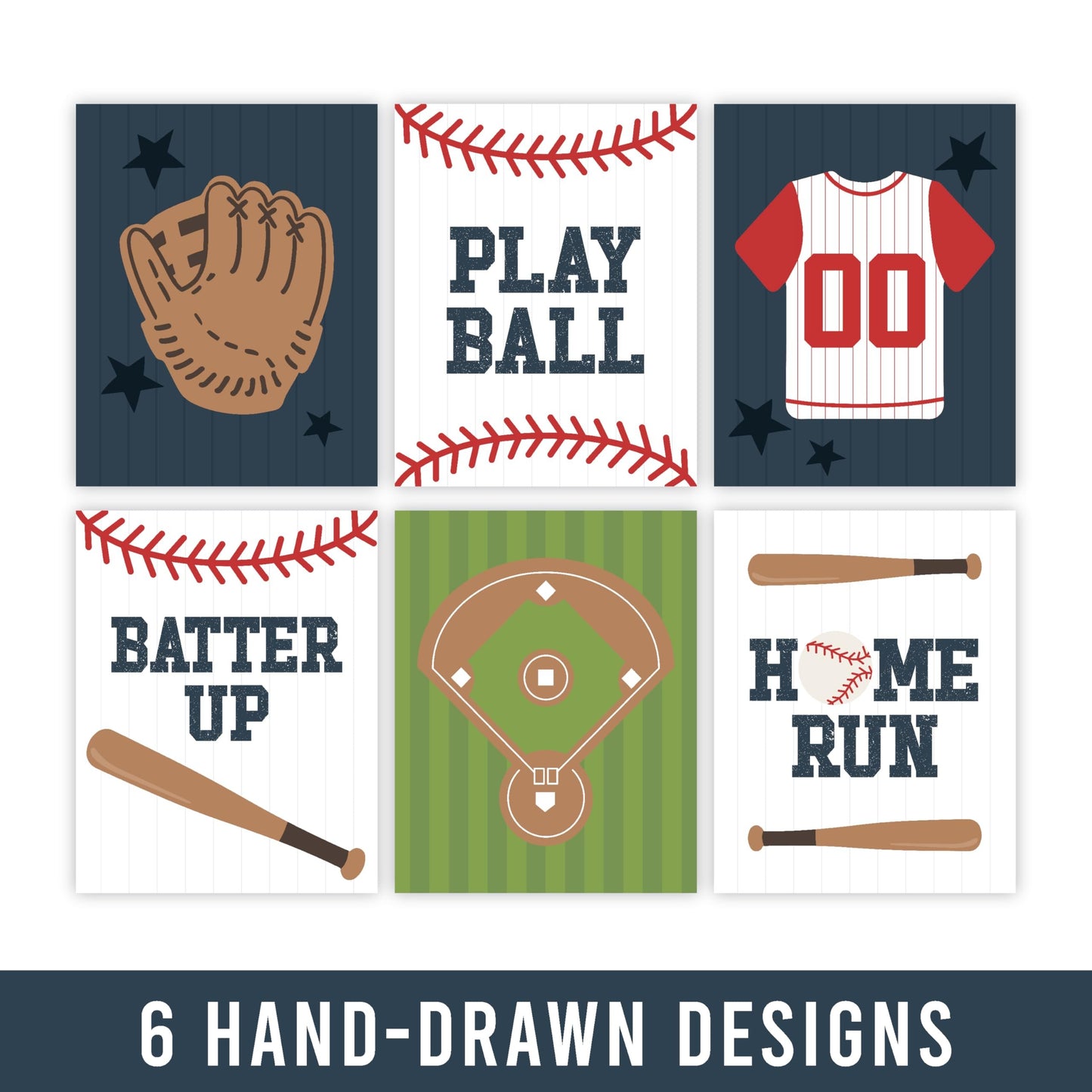 Baseball Children's Wall Art | Set of 6 | Home Decor