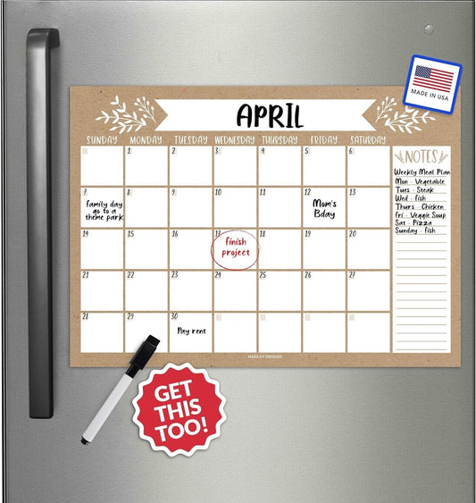 Rustic Kraft 2 Magnetic Calendar | Dry-Erase | Calendars & Planners