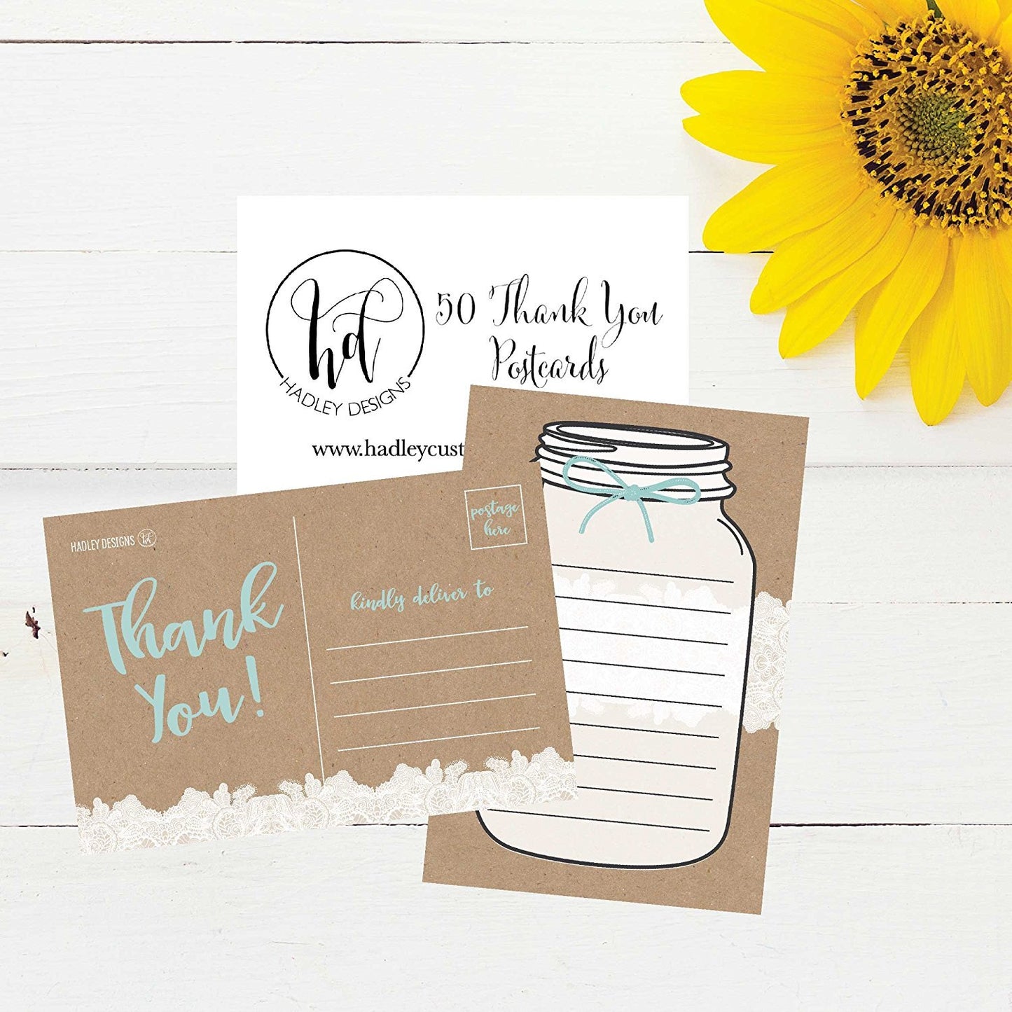 50 4x6 Rustic Blank Thank You Postcards Bulk, Cute Kraft Modern Blank Thank You Note Card Stationery For Wedding Bridesmaid Bridal or Baby Shower, Teachers, Appreciation, Religious, Business, Holiday